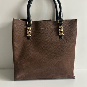 🤎SOLD🤎 Loewe Vintage Chocolate Brown Tote with Black Handles and Gold Accents